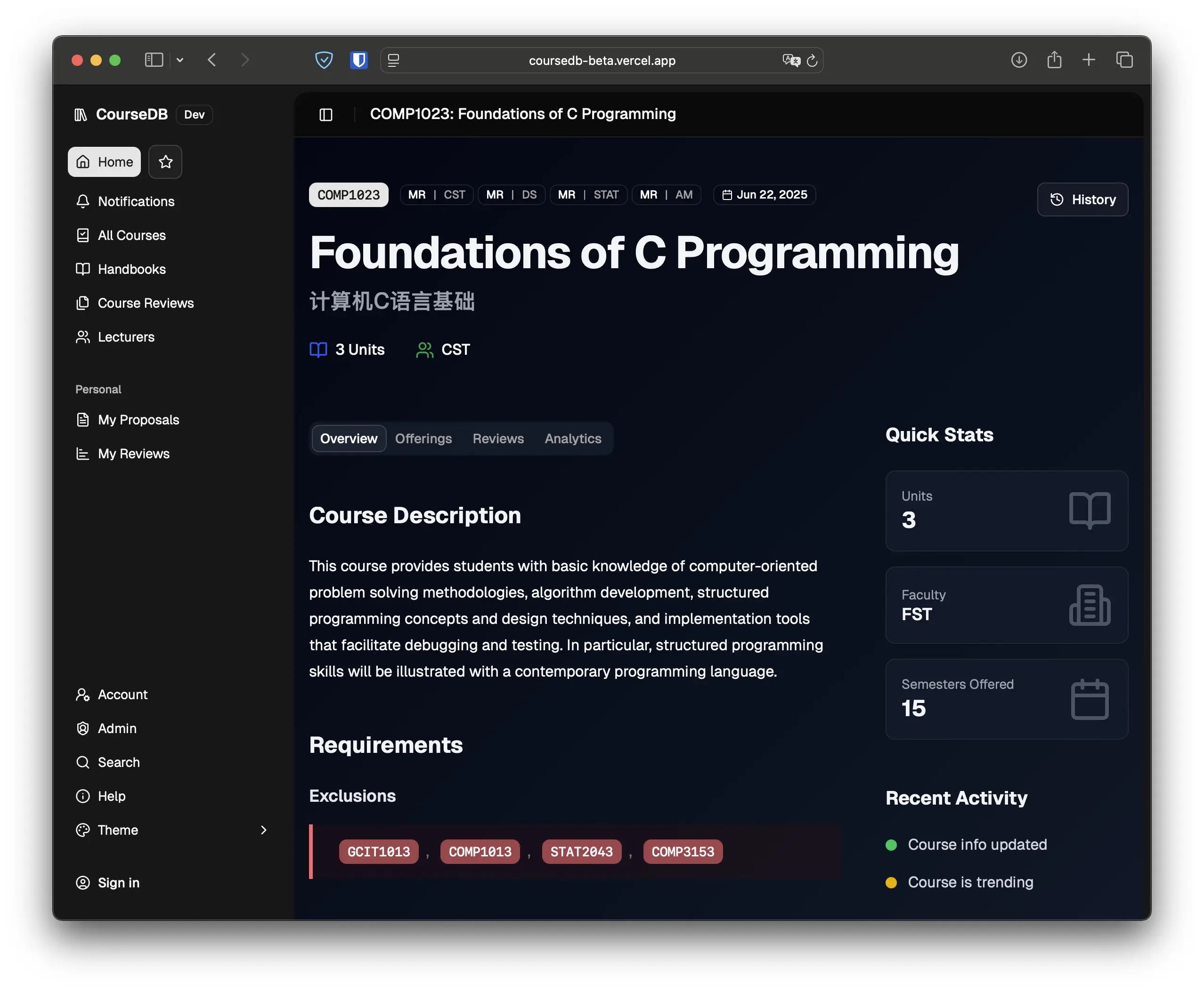 coursedb Course Page