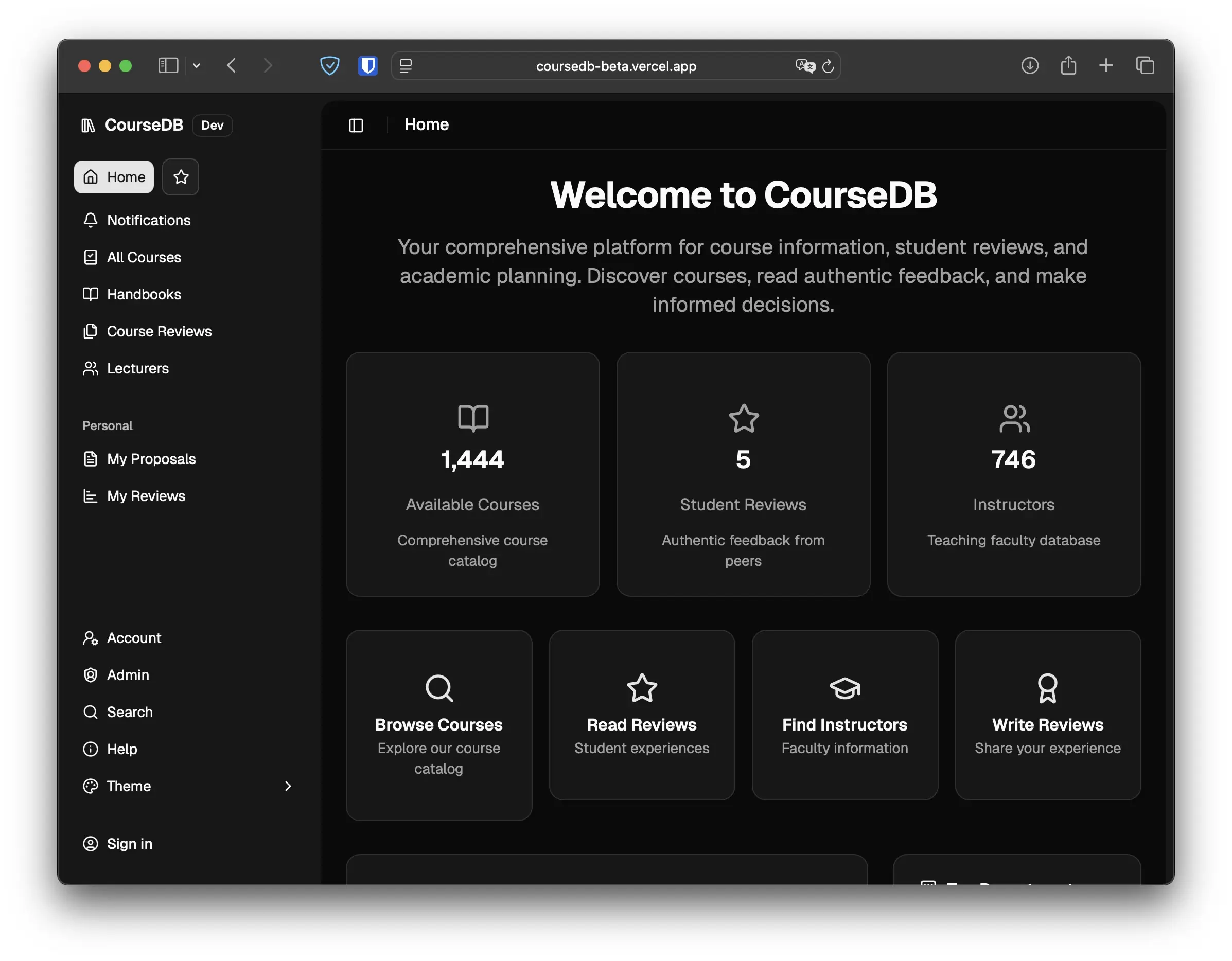 coursedb Homepage